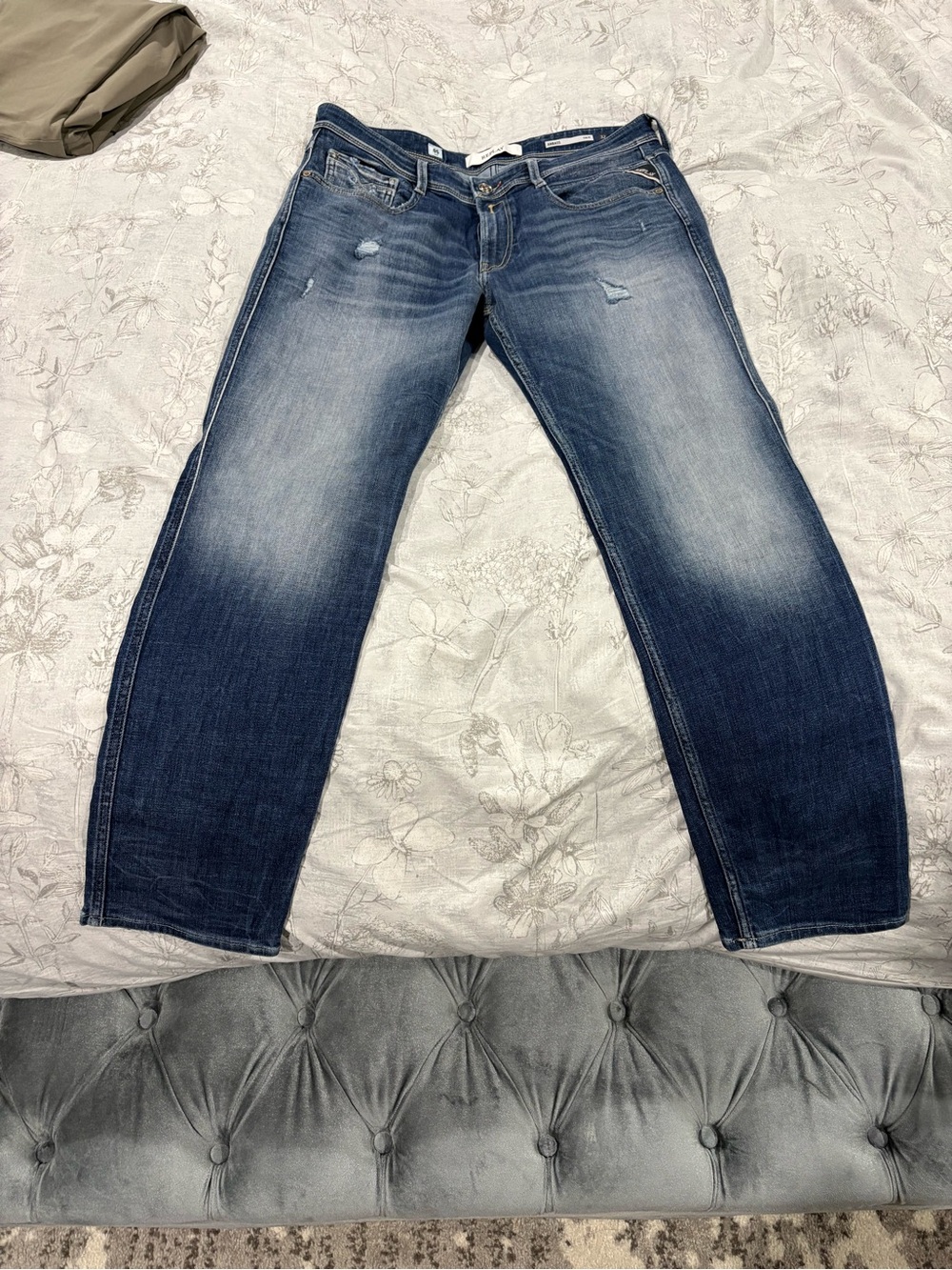 Replay Men’s Slim Straight Dark Blue Jeans with Fading